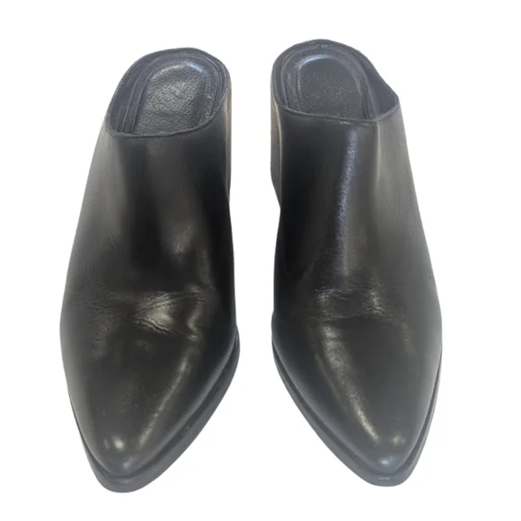 Sculptural Heel Black Leather Mules | Matisse Evie | Modern Minimalist Size 8M - Picture 2 of 9